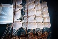 GOTEBORG: A timber 'Goteborg' three mast sailing ship model on base, 69cm high from base, 92cm wide - 9