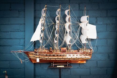GOTEBORG: A timber 'Goteborg' three mast sailing ship model on base, 69cm high from base, 92cm wide
