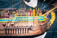 GOTHEBORG: A timber Gotheborg of Sweden model ship on base, 61cm high from base, 69cm wide - 3