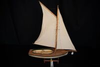 MODEL BOAT: A timber sail boat model on base, 84cm high from base, 73cm wide - 2