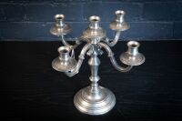 CANDELABRA:A Marinoni (Italy) four branch pewter candelabra, 30cm high