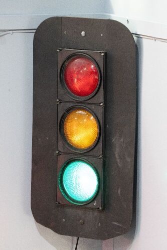 TRAFFIC LIGHT: A standard traffic light fixture, 106cm high