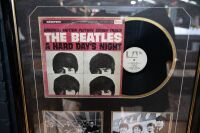 THE BEATLES: A Beatles display piece, includes copy of 'Hard Days Night' LP, two b/w photos and two plaques with band information, 100cm high, 80cm wide - 6