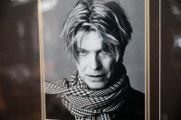 DAVID BOWIE: A David Bowie display piece, includes copy of 'Golden Years' LP, two b/w photos and two plaques with performer information, 100cm high, 80cm wide - 4