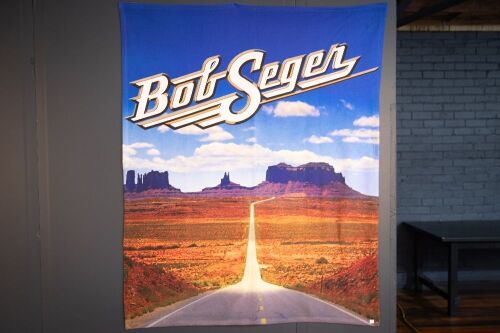 BOB SEGER: Two Bob Seger display items, includes a Bob Seger rug, 150cm high, 120cm wideand a carved Bob Seger LP record