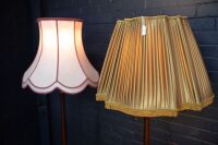 LAMPS: Two timber standing lamps with brass claw feet & fabric shades, tallest 175cm - 2