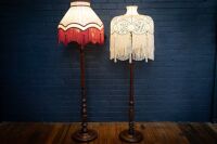 LAMPS: Two timber standing lamps with fabric shades, tallest 178cm