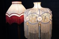 LAMPS: Two timber standing lamps with fabric shades, tallest 178cm - 2