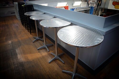 STANDING TABLE: Four alloy standing bar tables, 110cm high, non folding