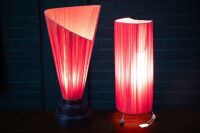 LAMPS: Two lamps with red cloth fabric 'Flame' style shades, tallest 58cm high