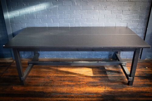 TABLE: A large Ikea Nordviken (P/N 503.696.08) expandable dining table, built with particleboard & dark ash wood veneer, 210cm long (289cm fully extended), 105cm width & 75cm high