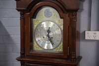CLOCK: A modern veneer 31-day long case clock with hanging pendulum & weights, mechanism branded Tempus Fugit, chiming mechanism, 205cm high - 2