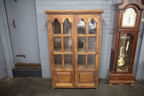 CABINET: A modern rustic Middle Eastern / Asian style thick solid timber display cabinet, two doors, 170cm high, 104cm wide, 42cm deep