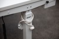 DESK: A small height adjustable work desk, made by Desky, in white, 80cm high (starting height), 120cm wide, 75cm deep - 3