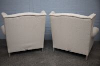 ARMCHAIRS: Two large linen covered Hamptons style armchairs, made by Villa Maison (China), 108cm high, 113cm wide, 75cm deep, both have minor staining - 4