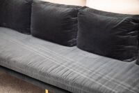 COUCH: A long black cloth four person couch, approx 230cm long - 4