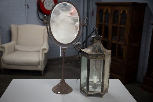 152 · LAMP: A Chinoiserie style hangling lamp, 60cm high together with a modern large dresser mirror, 85cm high