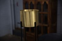PLANTERS: Two gold toned planters and one side table, tallest planter 75cm high, table 47cm high - 2