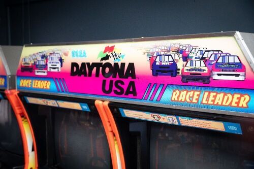 DAYTONA USA: A two seater Daytona USA amusement machine made by Sega, with original steering wheels & gear shifters, 29" screen