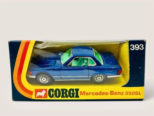 MERCEDES-BENZ 350SL: A 1:43 scale model by Corgi of the Mercedes-Benz 350SL (Corgi No.393) with original packaging [Location: Sydney]