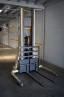WALKING FORKLIFT: A Crown electric M Series walk-behind forklift, one tonne lifting capacity, model No.20MT130A, working order [SALEROOM NOTICE]