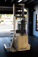 WALKING FORKLIFT: A Crown electric M Series walk-behind forklift, one tonne lifting capacity, model No.20MT130A, working order [SALEROOM NOTICE] - 3