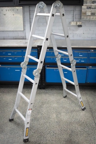 LADDER: A Syneco 3.7 metre (120kg load) multifold aluminium space saving ladder