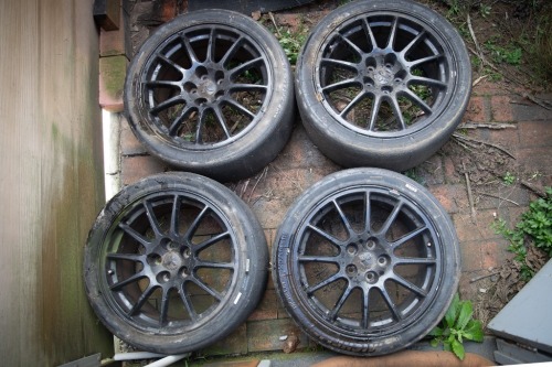 MITSUBISHI: A set of original Mitsubishi Lancer 18 inch x 8.5 inch black alloy wheels, thought to suit Evo X model
