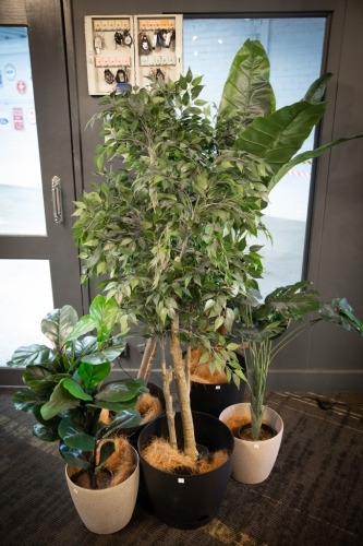 113 · PLANTS: A group of five artificial plants in pots, all approx. 175cm high