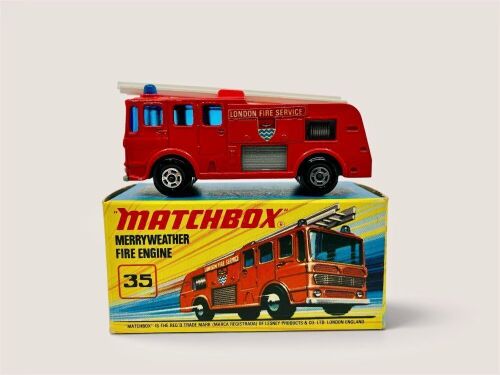 MATCHBOX: A 1:64 scale model by Matchbox of the Merryweather Fire Engine (Superfast Series No.35) with original packaging [Location: Sydney]