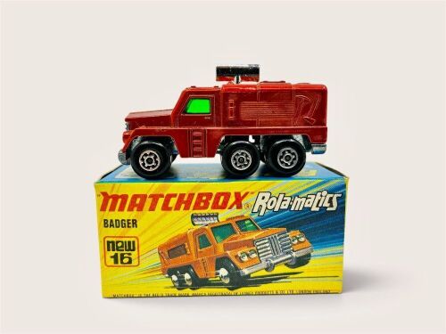 MATCHBOX: A 1:64 scale model by Matchbox of 'Badger' (Rolamatics No.16) with original packaging [Location: Sydney]