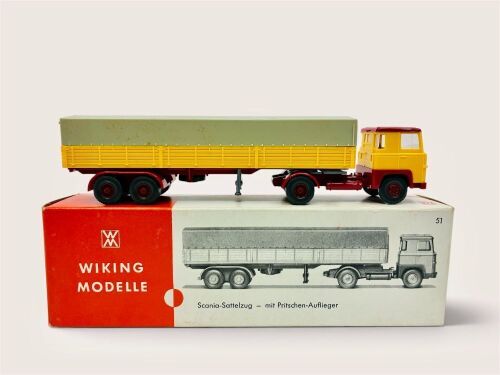 SCANIA: A 1:87 scale model by Wiking of the Scania LB110 and trailer (No.51) with original packaging [Location: Sydney]
