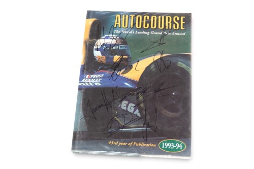 AUTOCOURSE: A signed copy of 'Autocourse' edition 1993/94, signed by Senna, Hill, Schumacher, Hakkinen, Berger, Barrichello, Alesi & Irvine to cover [Location: Melbourne]
