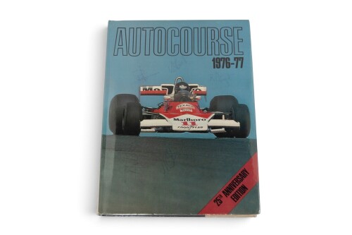 AUTOCOURSE: A signed copy of 'Autocourse' edition 1976-77, with signature from James Hunt & five signatures to cover in biro [Location: Melbourne]