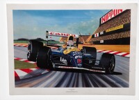 MANSELL: A limited edition (139/350) print featuring Nigel Mansell in Williams FW14 'All or Nothing' by Colin Carter, signed by the artist, 58cm high, 79cm wide [Location: Melbourne]