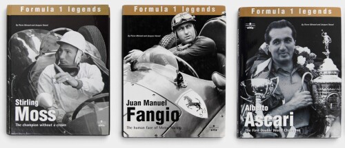 F1 DRIVERS: Three hardcover editions of 'Formula 1 legends' by Pierre Menard & Jacques Vassal, includes books for Fangio, Ascari & Moss [Location: Melbourne]
