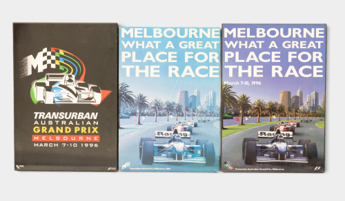 AUSTRALIAN GP: Three 1996 Australian GP posters mounted on chipboard [Location: Melbourne]