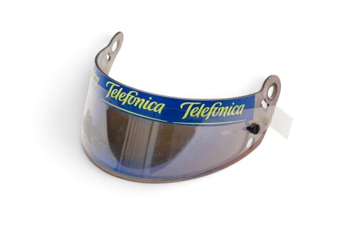 273 · MINARDI: A c2000 Gaston Hugo Mazzacane Minardi helmet visor with sponsorship stickers of Telefonica [Location: Melbourne]