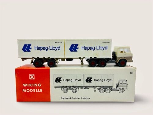 HANOMAG-HENSCHEL: A 1:87 scale model by Wiking of the Hanomag-Henschel Plywood Container Truck and Trailer (No.521) with original packaging [Location: Sydney]