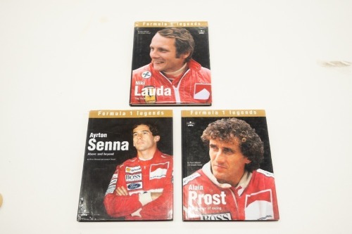 F1 DRIVERS: Three hardcover editions of 'Formula 1 legends' by Pierre Menard & Jacques Vassal, includes books for Senna, Prost & Lauda [Location: Melbourne]