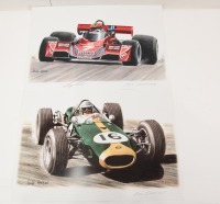 BRABHAM: A signed print featuring 1976 Brabham BT45 by Mike Harbar, signed by both Larry Perkins & Ron Tauranac, 30cm high, 42cm wide [Location: Melbourne]