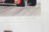 BRABHAM: A signed print featuring 1976 Brabham BT45 by Mike Harbar, signed by both Larry Perkins & Ron Tauranac, 30cm high, 42cm wide [Location: Melbourne] - 3