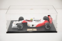 MCLAREN: A Tamiya Collector's Club 1:20 scale McLaren Honda MP4/6 car #1 as driven by Ayrton Senna model on base with nameplate in perspex case [Location: Melbourne] - 5