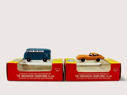 FUN HO: Two approx 1:87 scale models by Fun Ho! including a Jaguar E-Type (No.43) and a Volkswagen Kombi (No.5), both with original packaging.