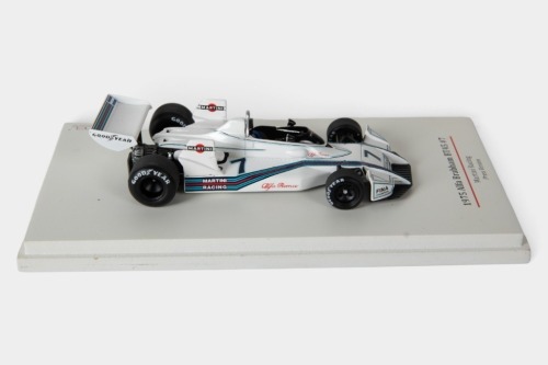 ALFA BRABHAM: A TSM 1:43 scale 1975 Alfa Brabham BT45 car #77 in Martini livery in perspex case [Location: Melbourne]