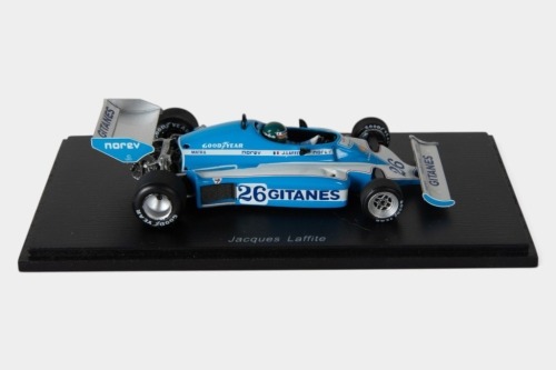 LIGIER: A Spark 1:43 scale 1977 Ligier J27 (S1722) car #26 as driven by Jacques Laffite in perspex case [Location: Melbourne]