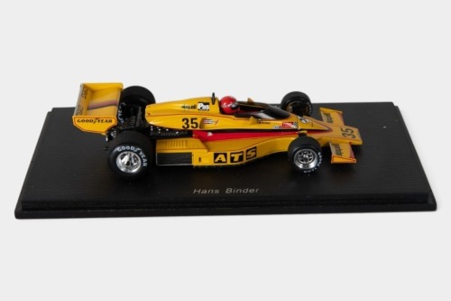 ATS-PENSKE: A Spark 1:43 scale 1977 ATS-Penske PC4 (S3373) car #35 as driven by Hans Binder in perspex case [Location: Melbourne]