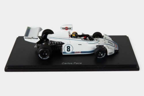 BRABHAM: A Spark 1:43 scale 1975 Brabham BT44 (S4345) as driven by Carlos Pace in perspex case [Location: Melbourne]