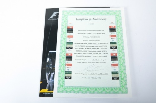 BELGIAN GP: An official signed programme from the 2001 Belgian Grand Prix held at Spa-Francorchamps, signed by an ensemble number of drivers [Location: Melbourne]