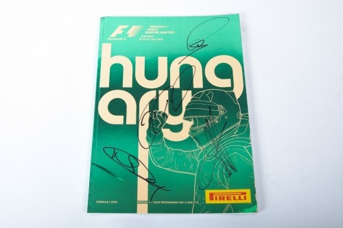 HUNGARIAN GP: An official signed programme from the 2014 Hungarian Grand Prix, signed on cover by Hamilton, Rosberg, Ricciardo & Vettel [Location: Melbourne]
